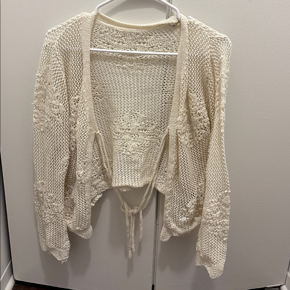 Cream Knit Open-Front Cardigan